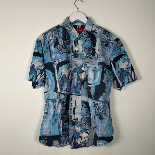 Supreme Blue Faces Camp Button Up Shirt Size L