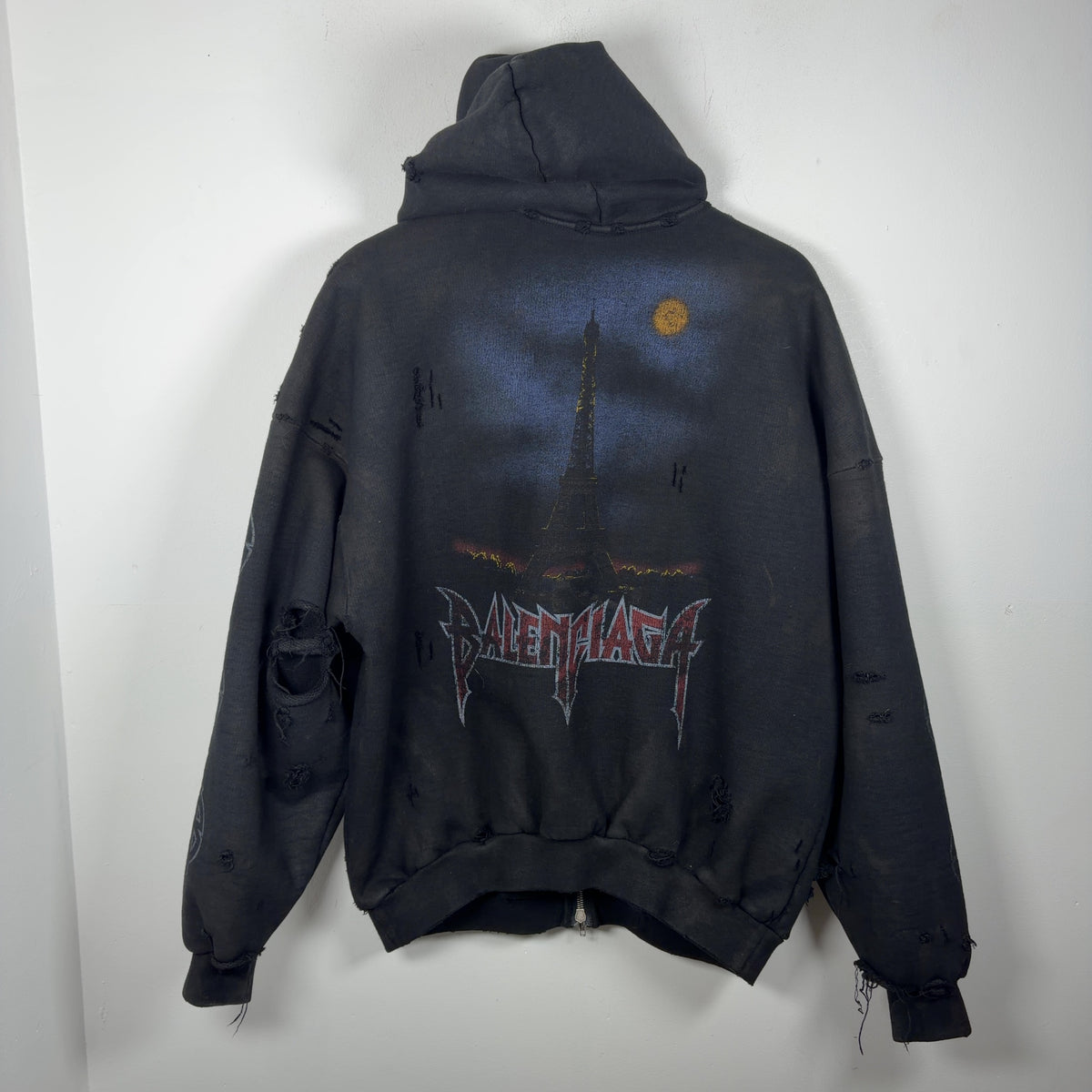 Balenciaga SS24 Paris Moon Distressed Zip-Up Hoodie