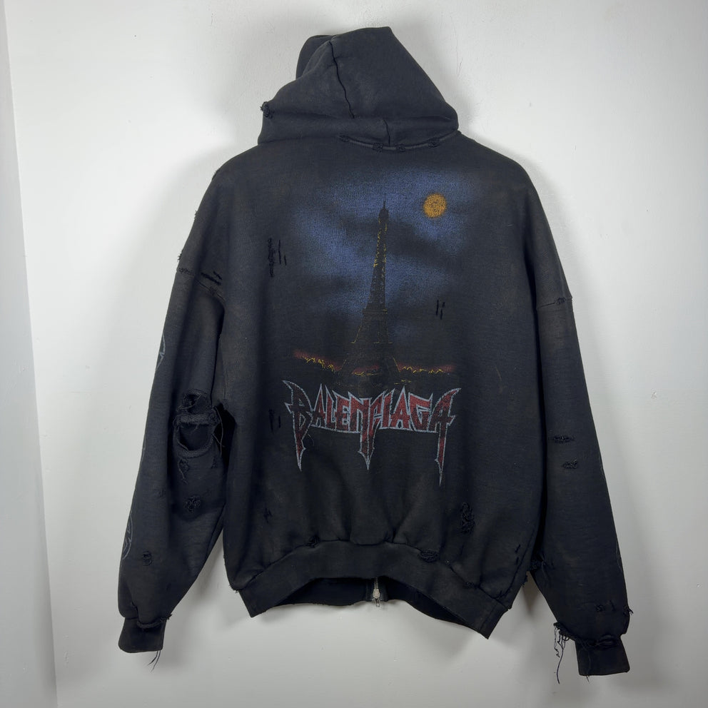 Balenciaga SS24 Paris Moon Distressed Zip-Up Hoodie