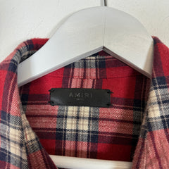 Amiri Red Raw Hem Flannel Shirt Size S
