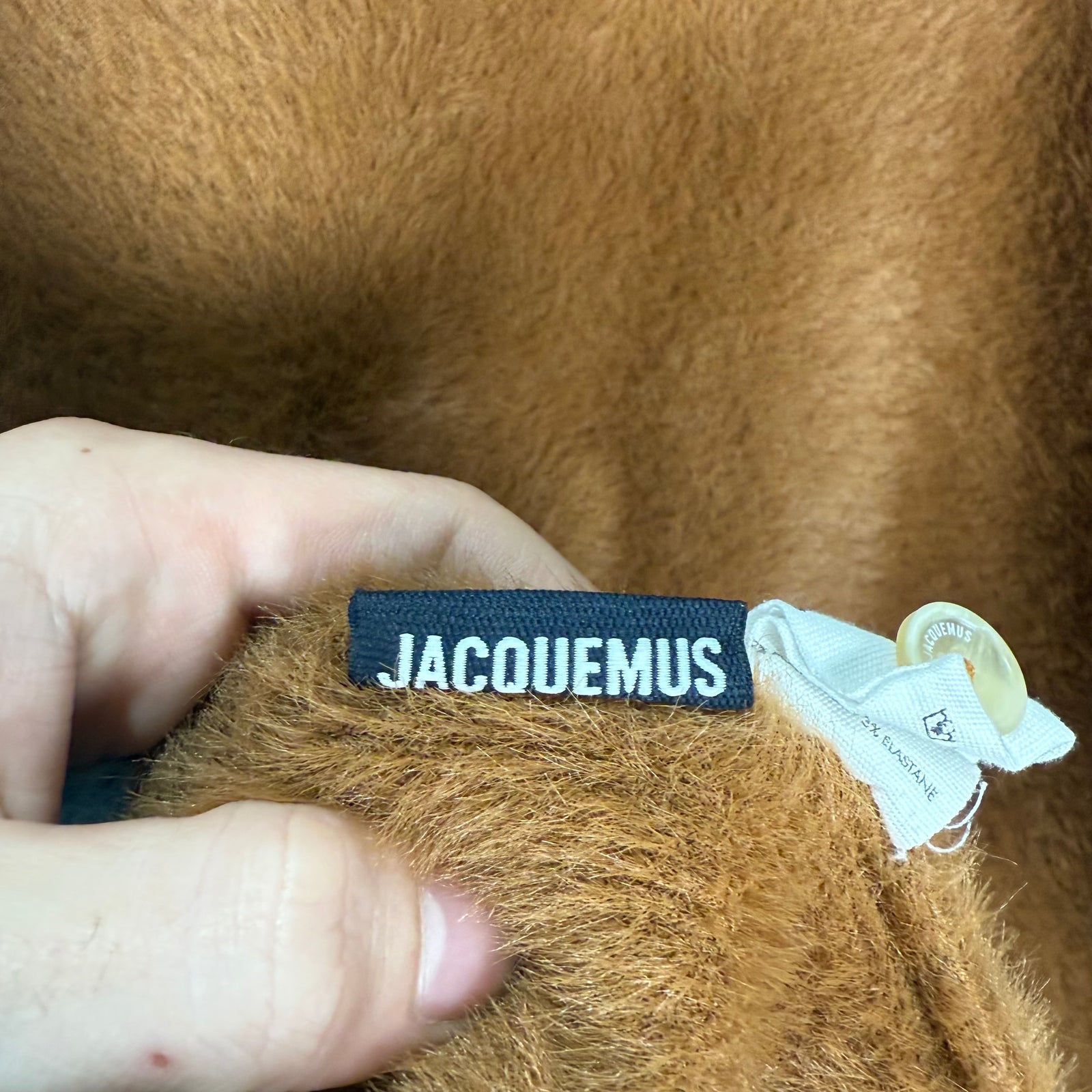 Jacquemus Neve Brushed Brown Stretch Knit Polo Sweater Size L