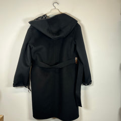 Louis Vuitton Black Monogram Hooded Wool Wrap Coat Size 40