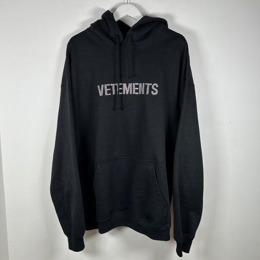 Vetements Rhinestone Crystal Logo Oversized Hoodie Size S