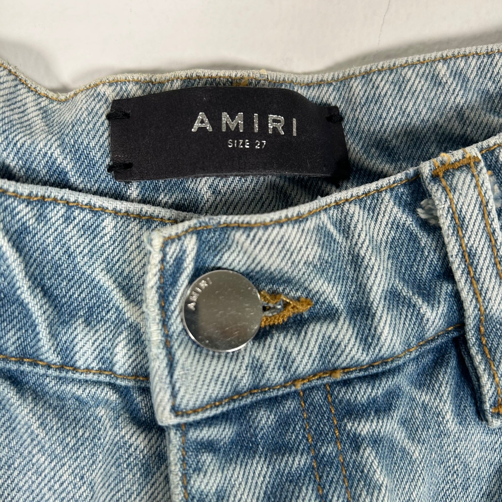 Amiri Light Wash Distressed Straight Jeans Size 27