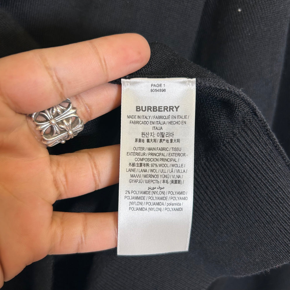 Burberry Black Intarsia Logo Wool Sweater Size M