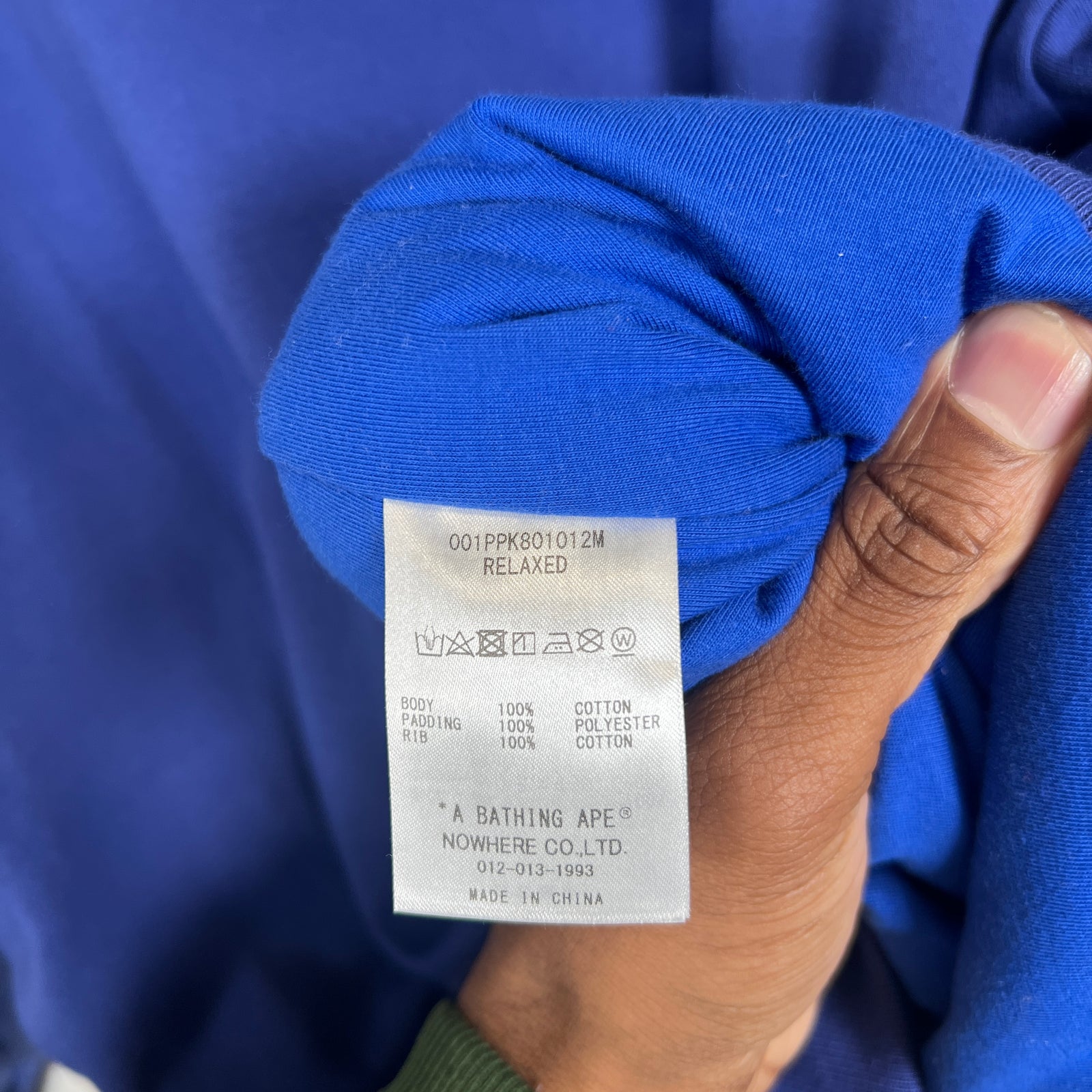 Bape Blue Ape College Logo Puffer Hoodie Size M