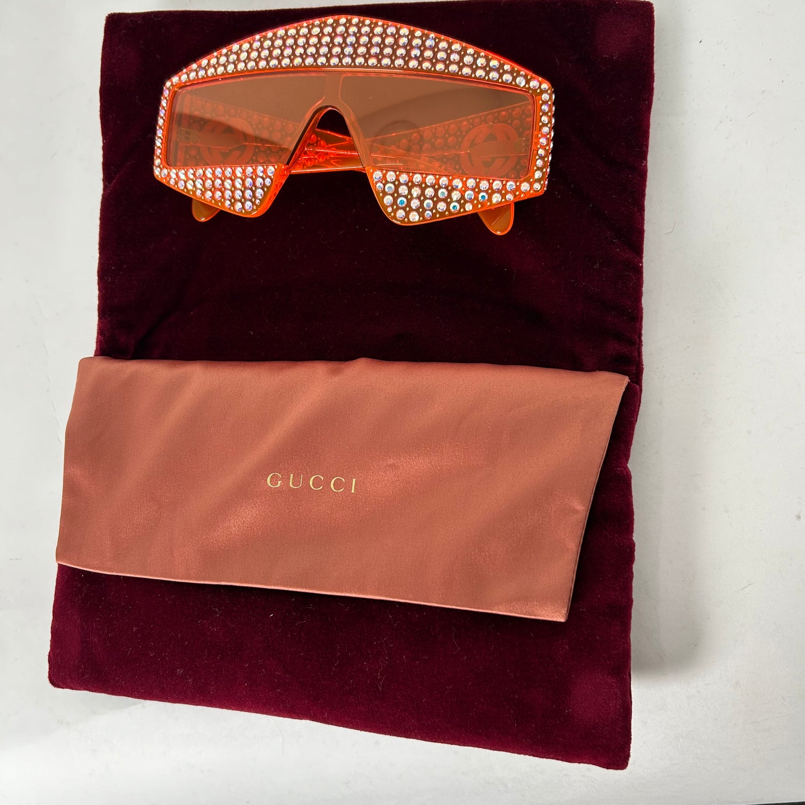 Gucci Shield Orange Crystal Hollywood Forever Sunglasses