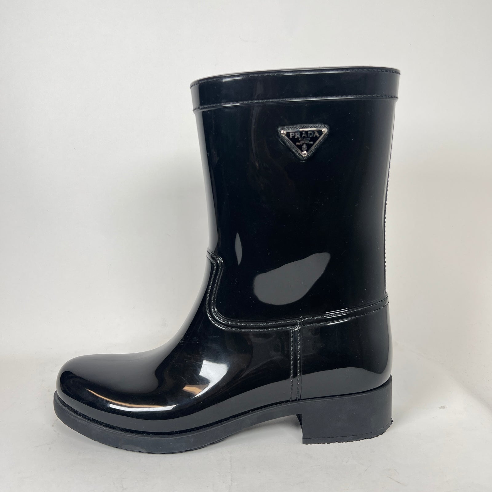 Prada Black Triangle Logo Rainboots Size 41