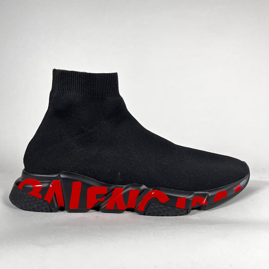 Balenciaga Black/Red Graffiti Speed Trainers Size 44