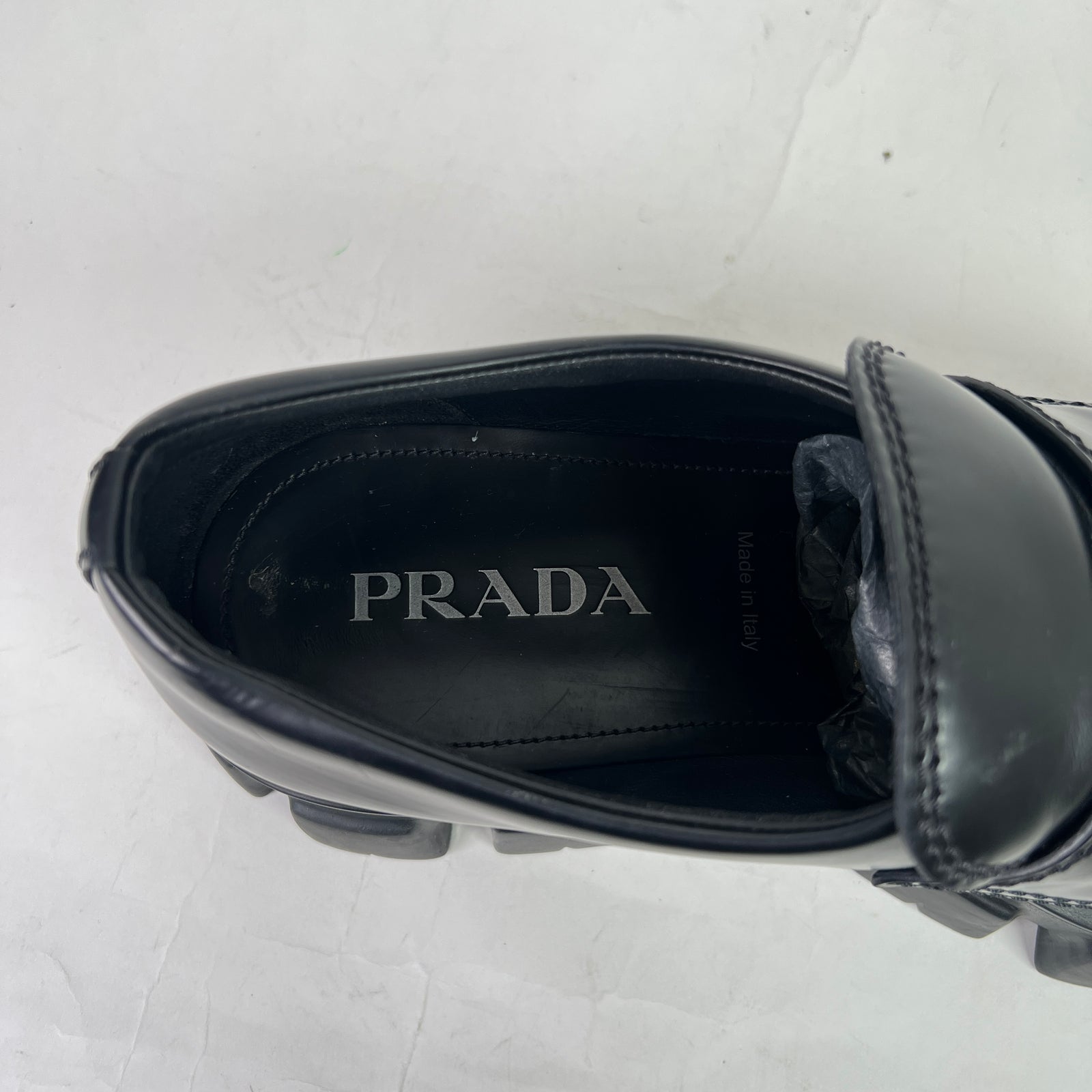 Prada Brushed Leather Monolith Loafer