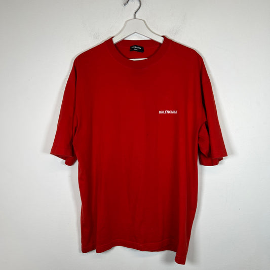 Balenciaga Red Embroidered Logo T-Shirt Size M