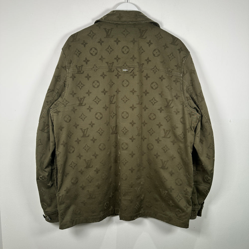 Louis Vuitton SS23 Green Flocked Monogram Overshirt Size L