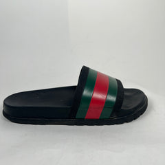 Gucci Black Classic Stripe Logo Slides Size GG 11
