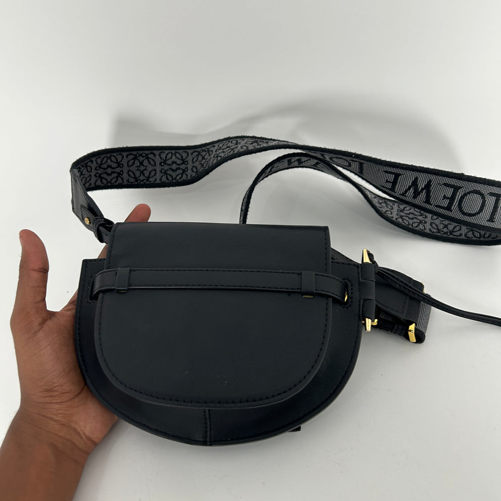 Loewe Mini Gate Dual Black Leather Shoulder Bag