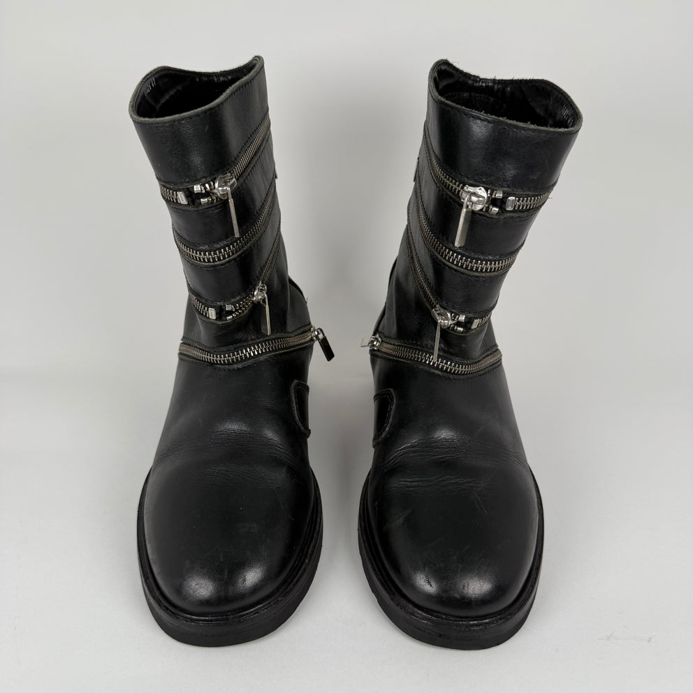 Raf Simons AW06 Black 'Accordion' Zipper Boots Size 8