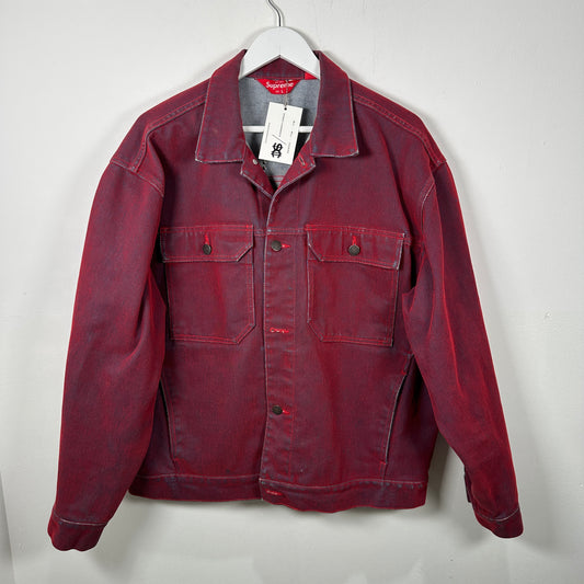 Supreme Flocked Denim Trucker Jacket Red Size L