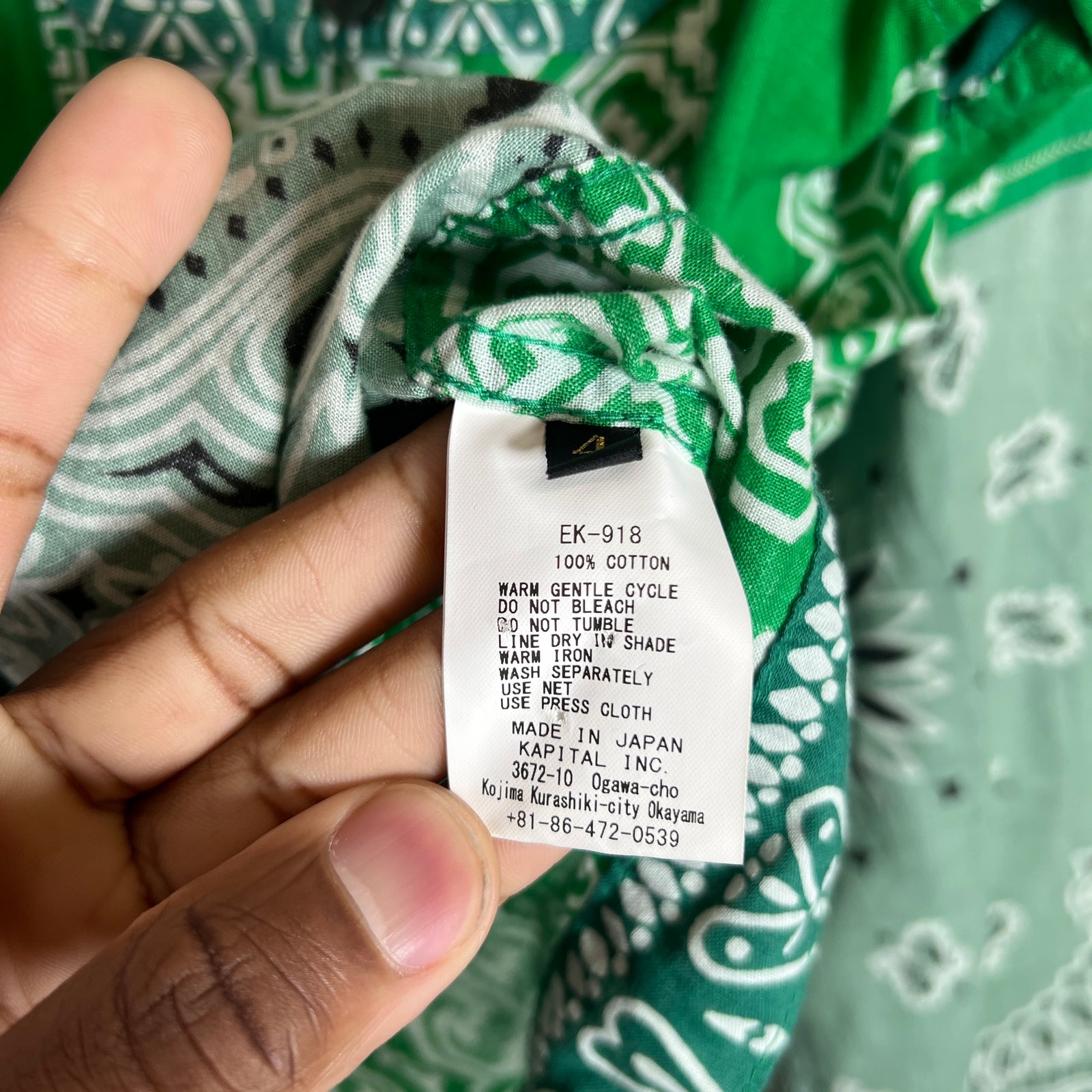 Kapital Green Bandana Patchwork Butt-Up Shirt Size 4