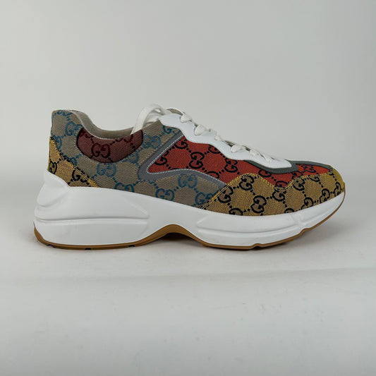 Gucci White GG Supreme Monogram Multicolor Rhyton Sneaker Size 11.5