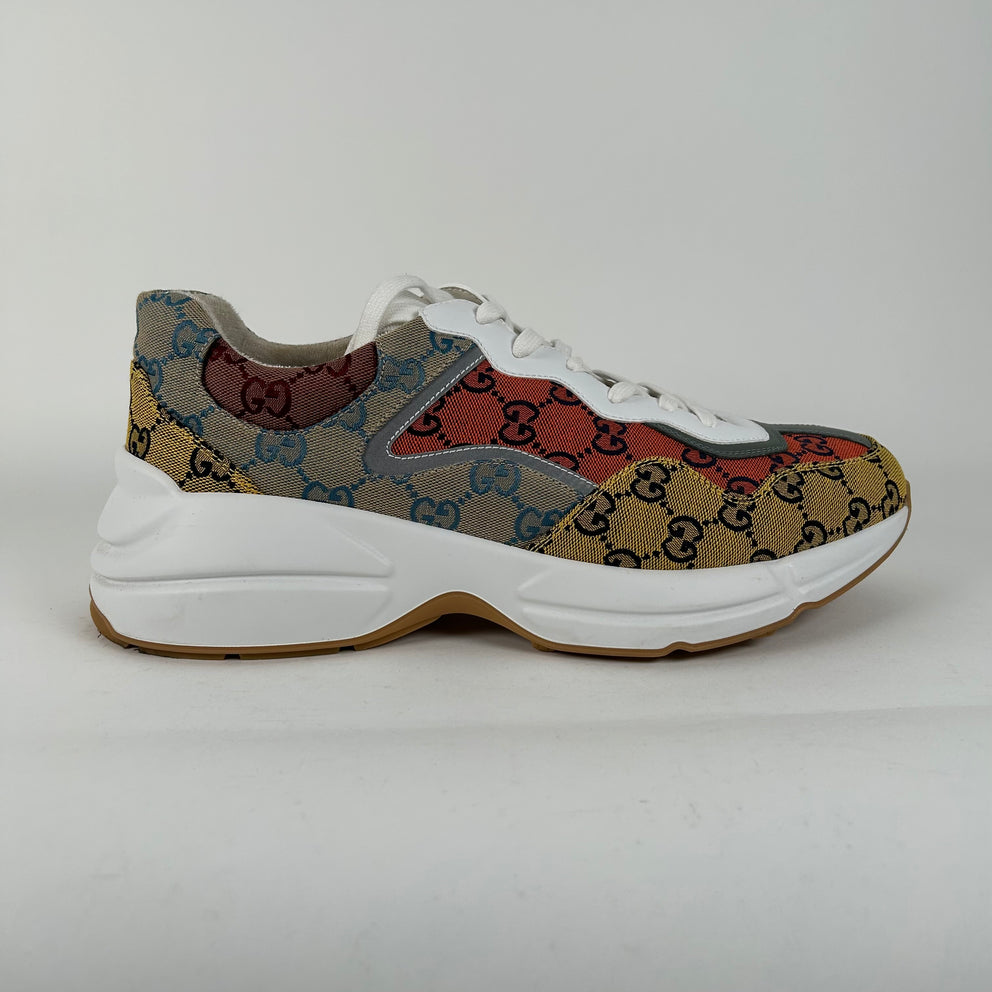 Gucci White GG Supreme Monogram Multicolor Rhyton Sneaker Size 11.5