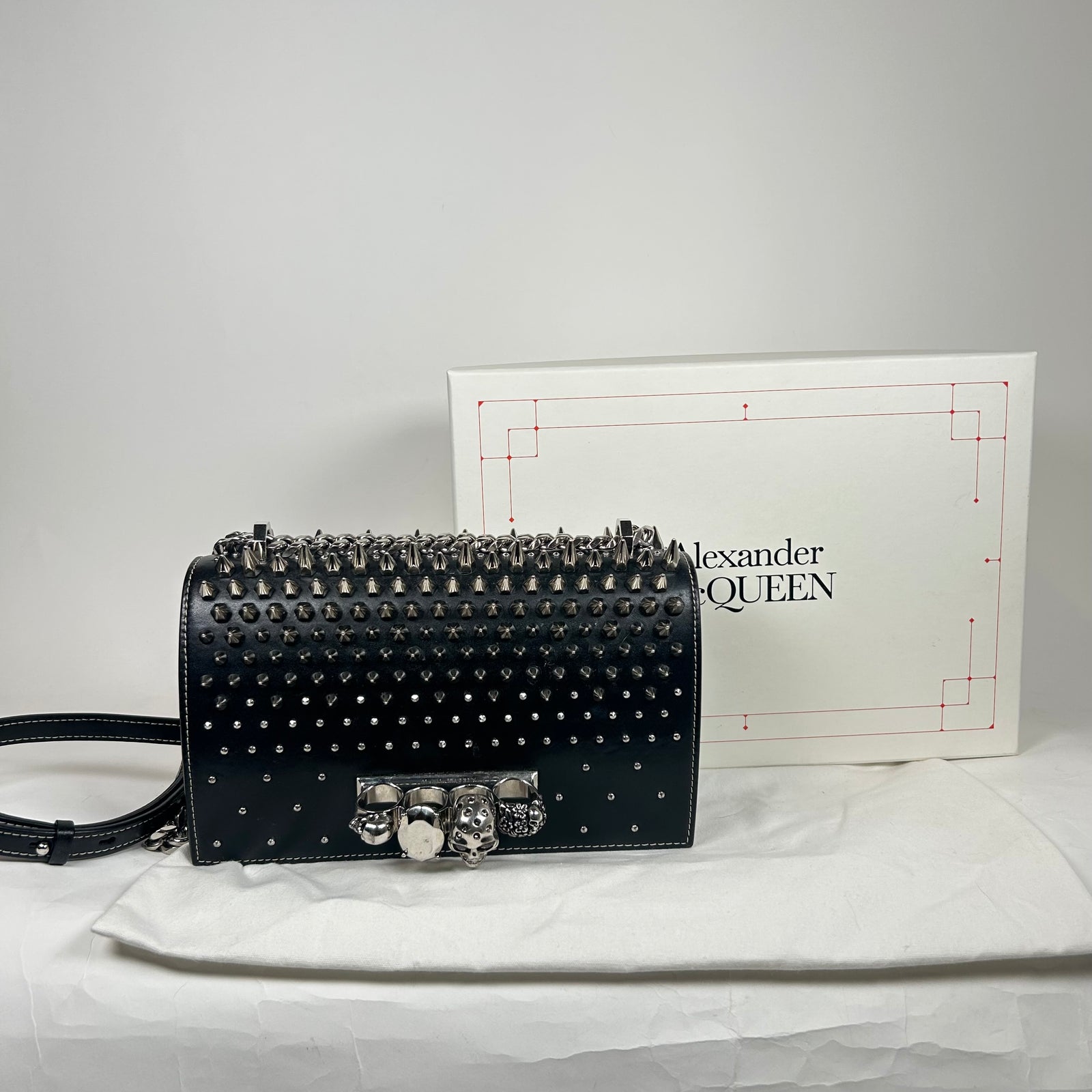 Alexander McQueen Black Jeweled Spike Skull Shoulder Bag