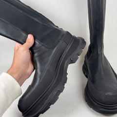 Alexander McQueen Black Knee High Tread Slick Boots Size 42