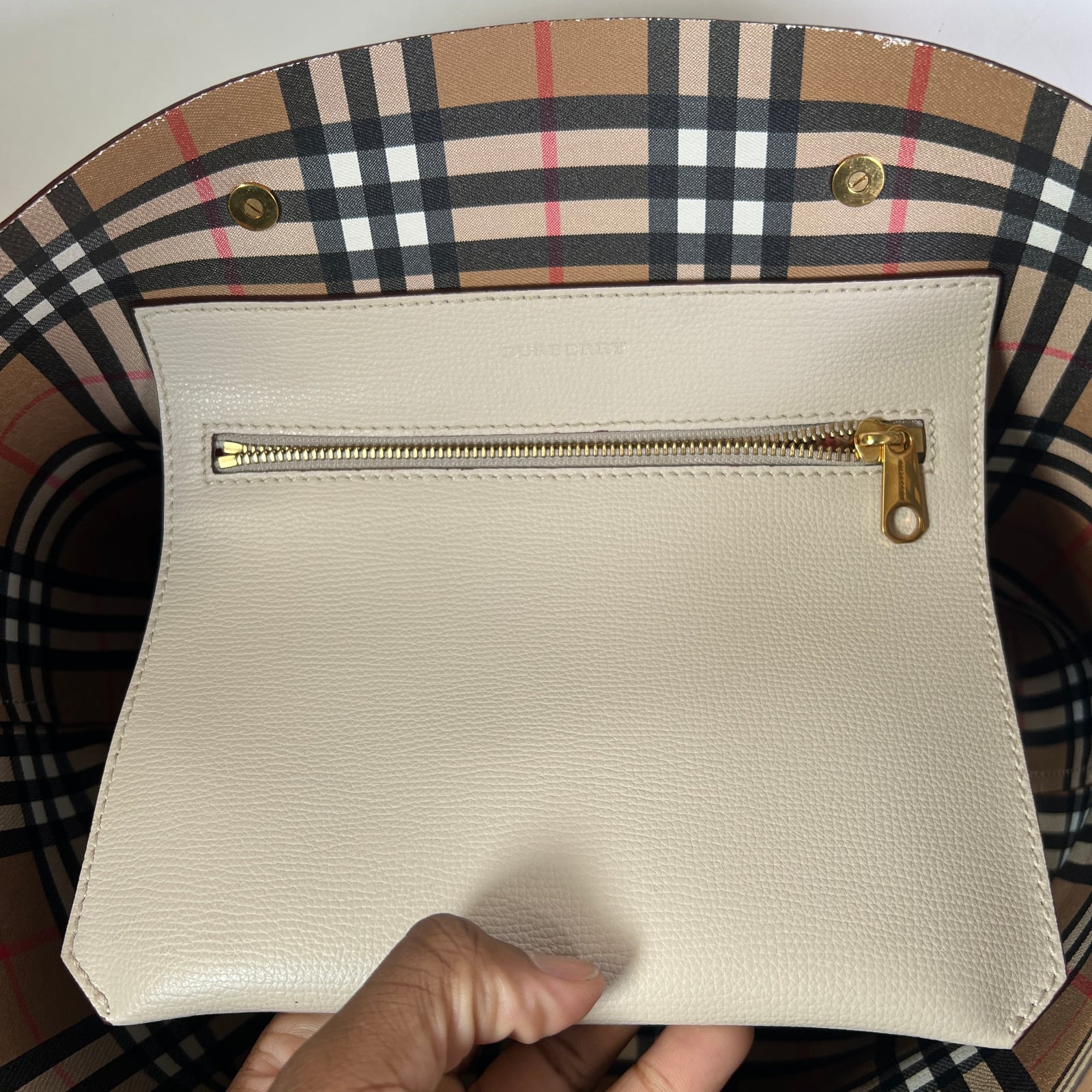 Burberry Tan Calfskin Crest Embossed Small Tote Bag