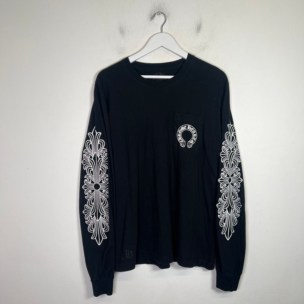 Chrome Hearts Black Floral Horseshoe Longsleeve