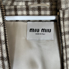 Miu Miu Cocoa Brown Check Blouson Jacket Size 36IT