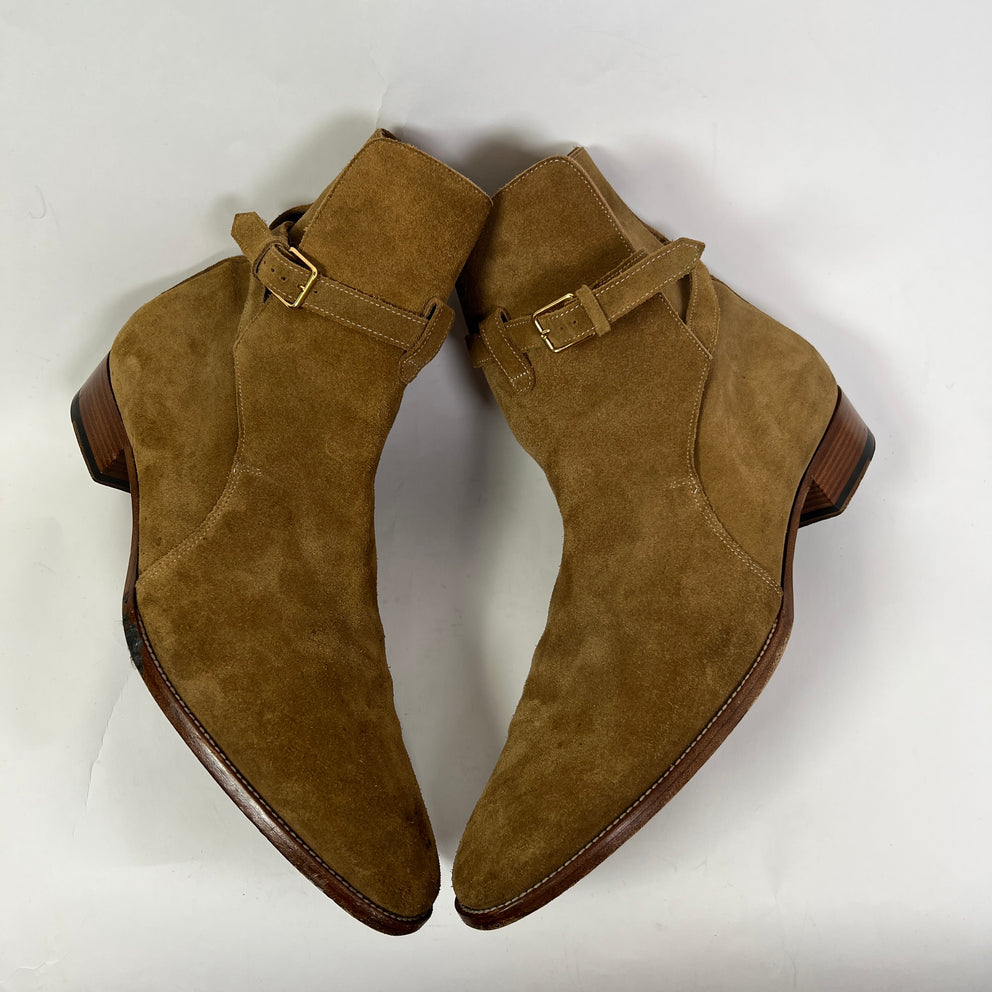 Saint Laurent Tan Suede Western Zip Up Boot Size 45