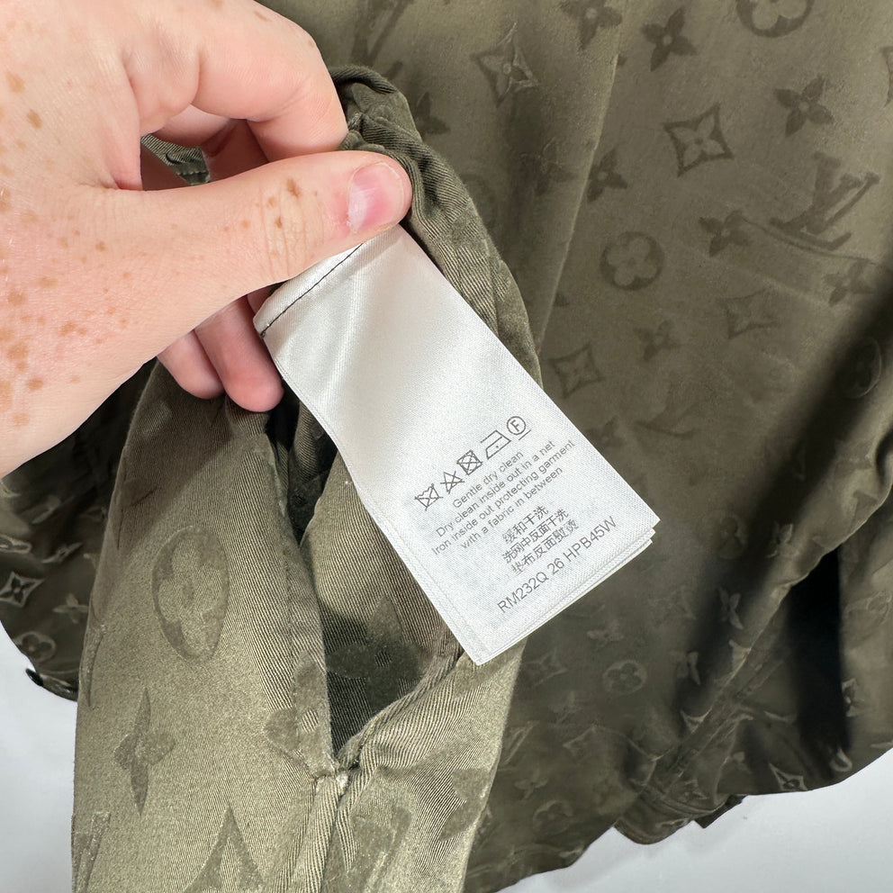 Louis Vuitton SS23 Green Flocked Monogram Overshirt Size L