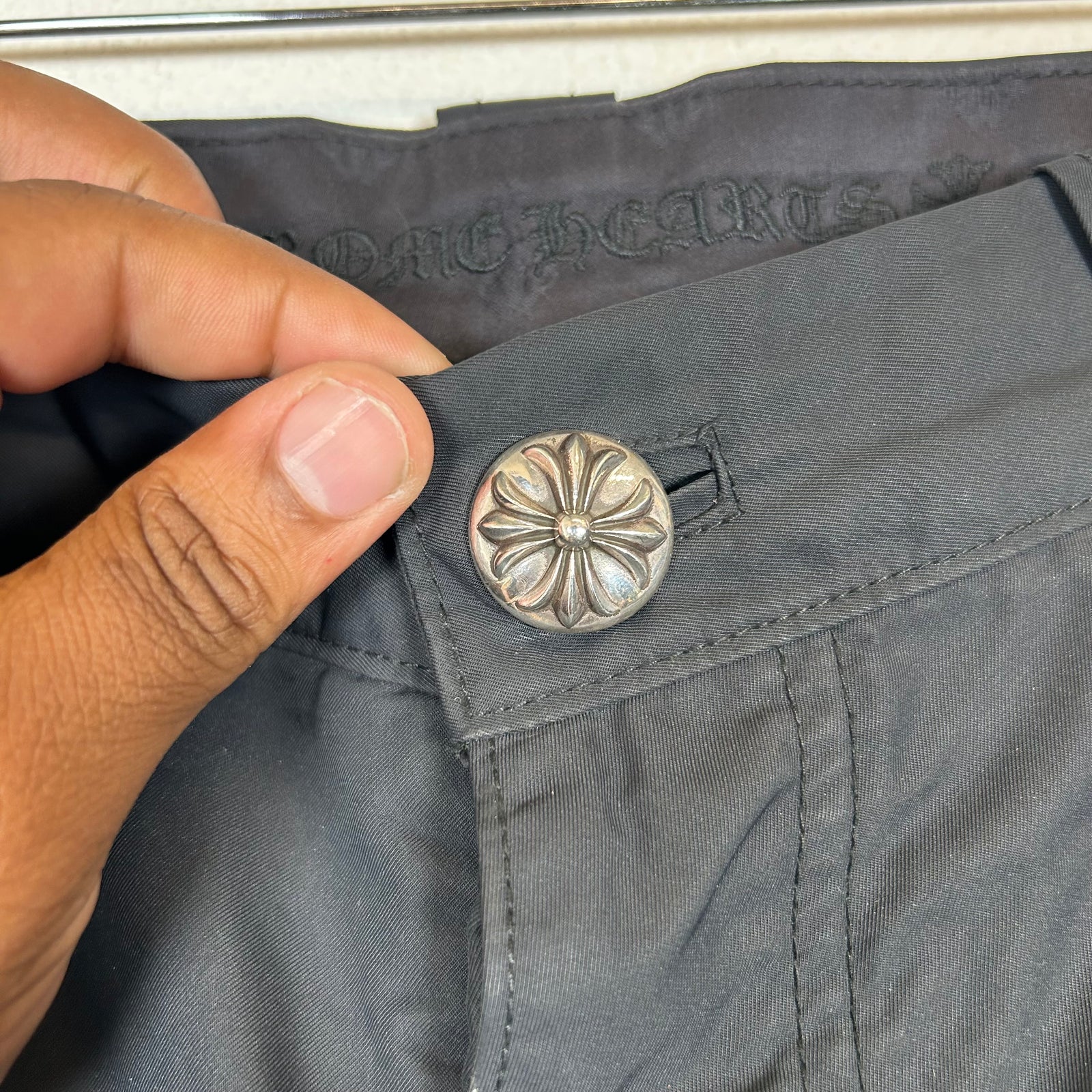 Chrome Hearts Black Nylon/Leather Double Knee Carpenter Pants Size 33