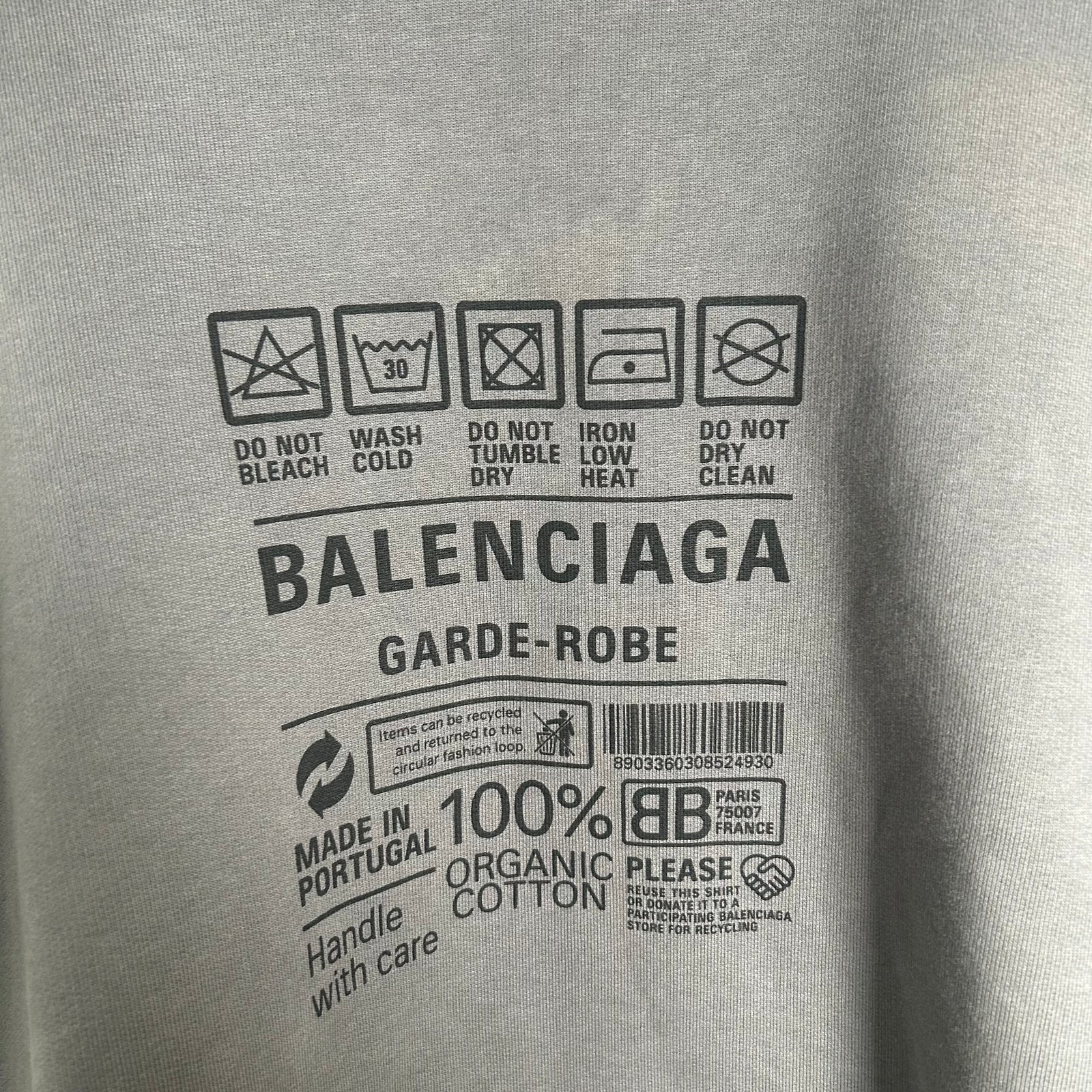 Balenciaga Care Label Grey Hoodie Size S