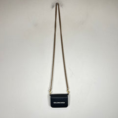 Balenciaga Black Leather Mini Wallet On Chain