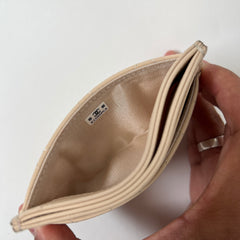 Chanel Beige Caviar Quilted Metal CC Card Holder