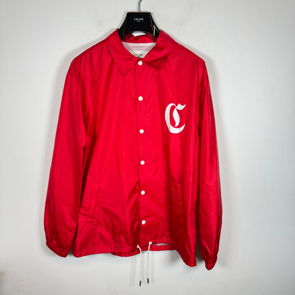 Celine Red Nylon Coach Jacket Size XL
