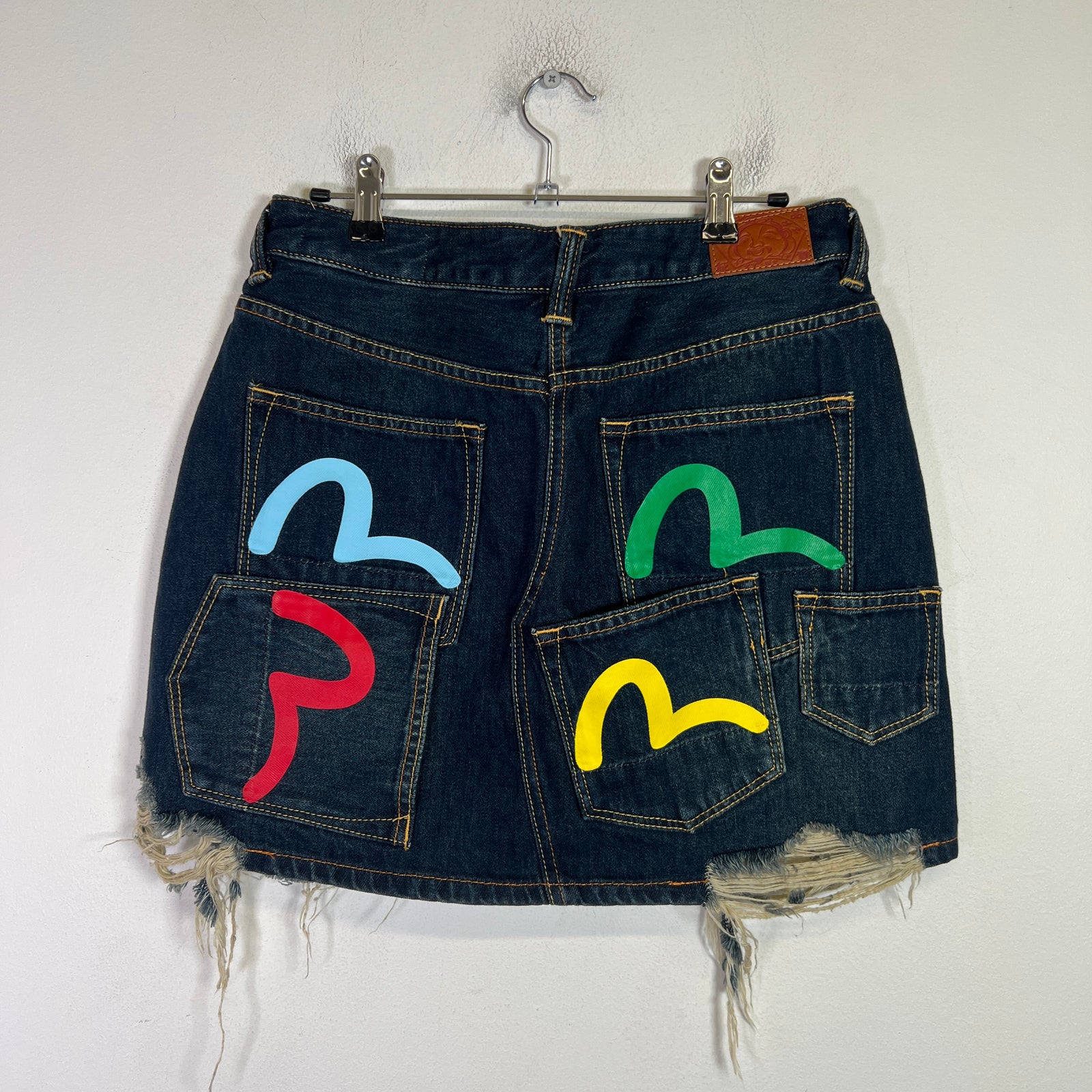 Evisu Seagull-Print Multi Pocket Denim Skirt