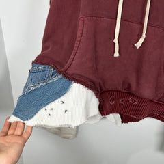 Greg Lauren Maroon Patchwork Fragment Hoodie Size 4