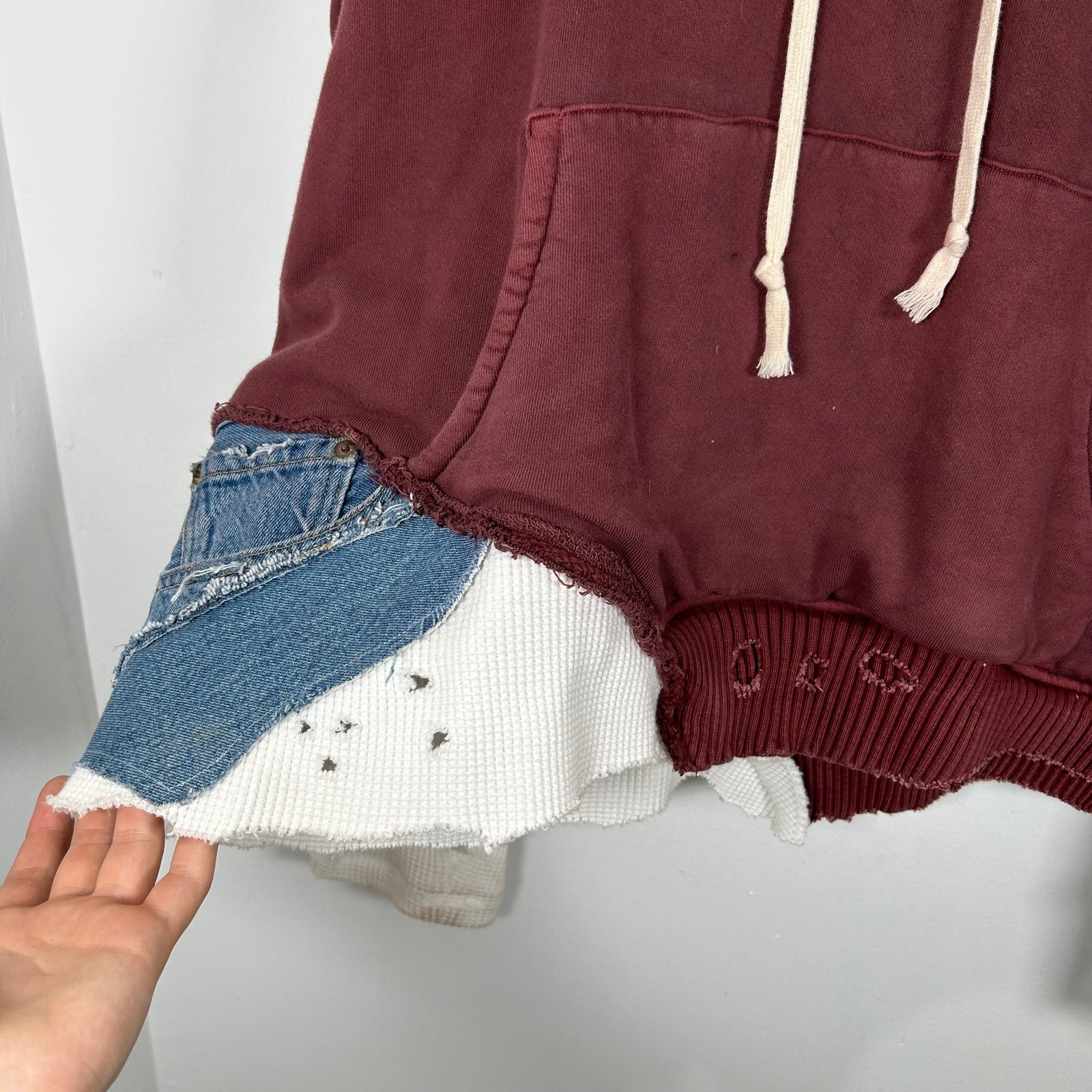 Greg Lauren Maroon Patchwork Fragment Hoodie Size 4