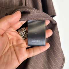 Rhude Brown Pinstripe Button-Up Shirt Size S