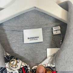 Burberry Grey Monogram Stipe Polo Size L