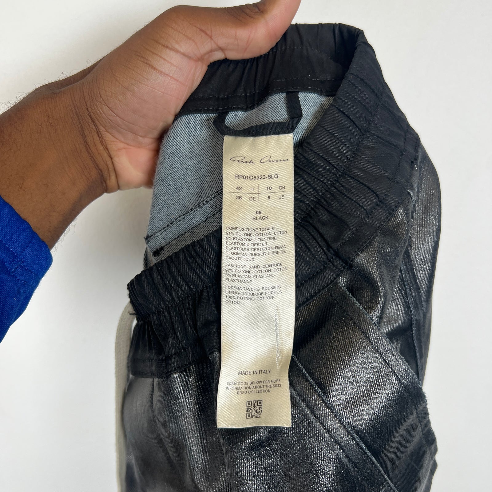Rick Owens EDFU SS/23 Black Waxed Mastodon Cargo Joggers Size 28