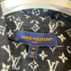 Louis Vuitton Black Monogram Hooded Wool Wrap Coat Size 40