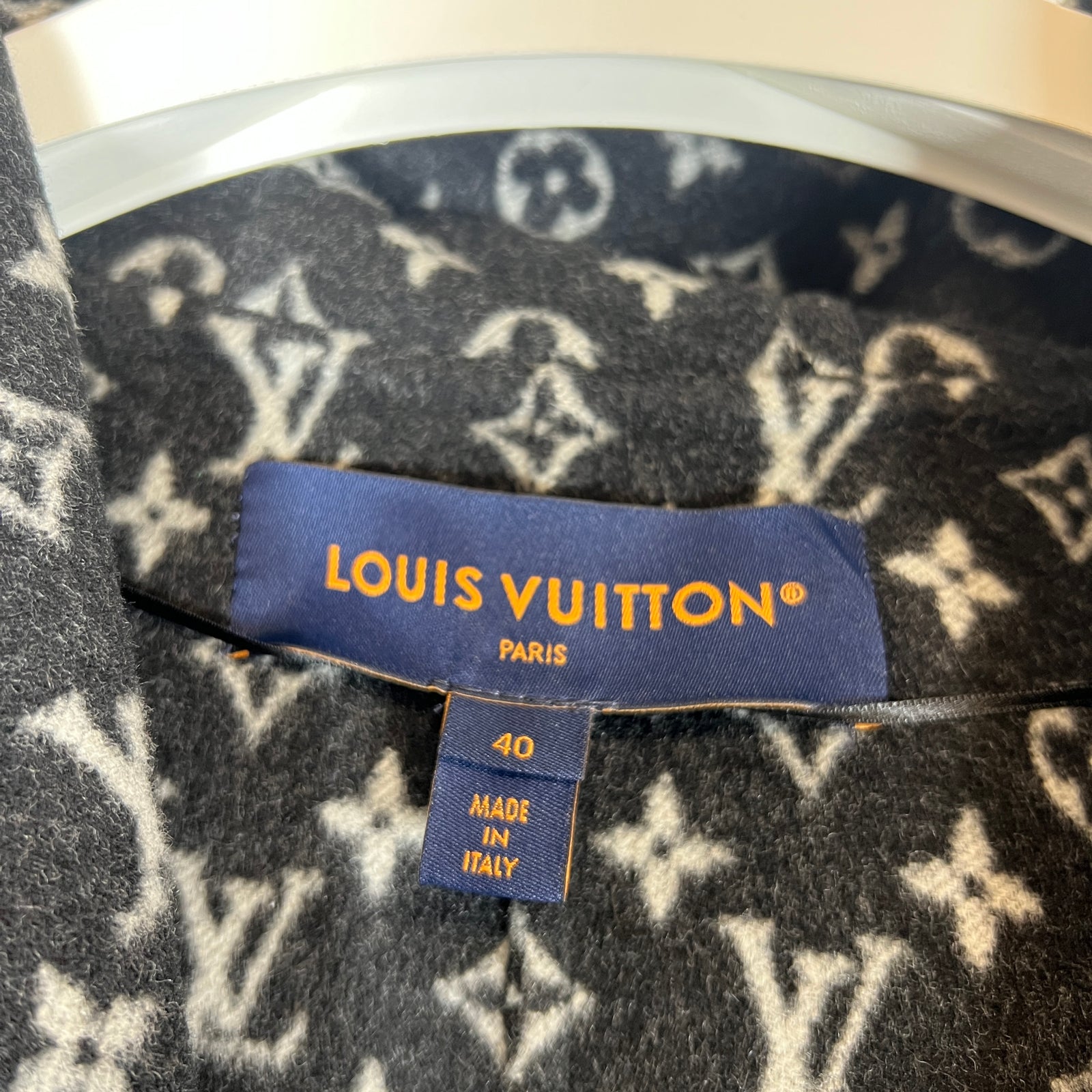 Louis Vuitton Black Monogram Hooded Wool Wrap Coat Size 40