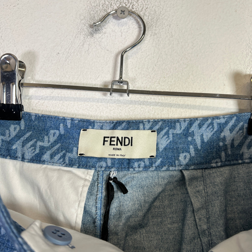 Fendi Graphic Print Chambray Trousers