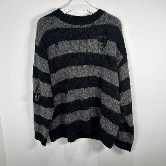 Number (N)ine Striped Black/Grey Distressed Sweater Size 3