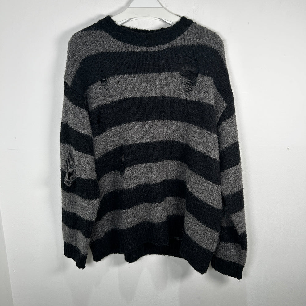 Number (N)ine Striped Black/Grey Distressed Sweater Size 3