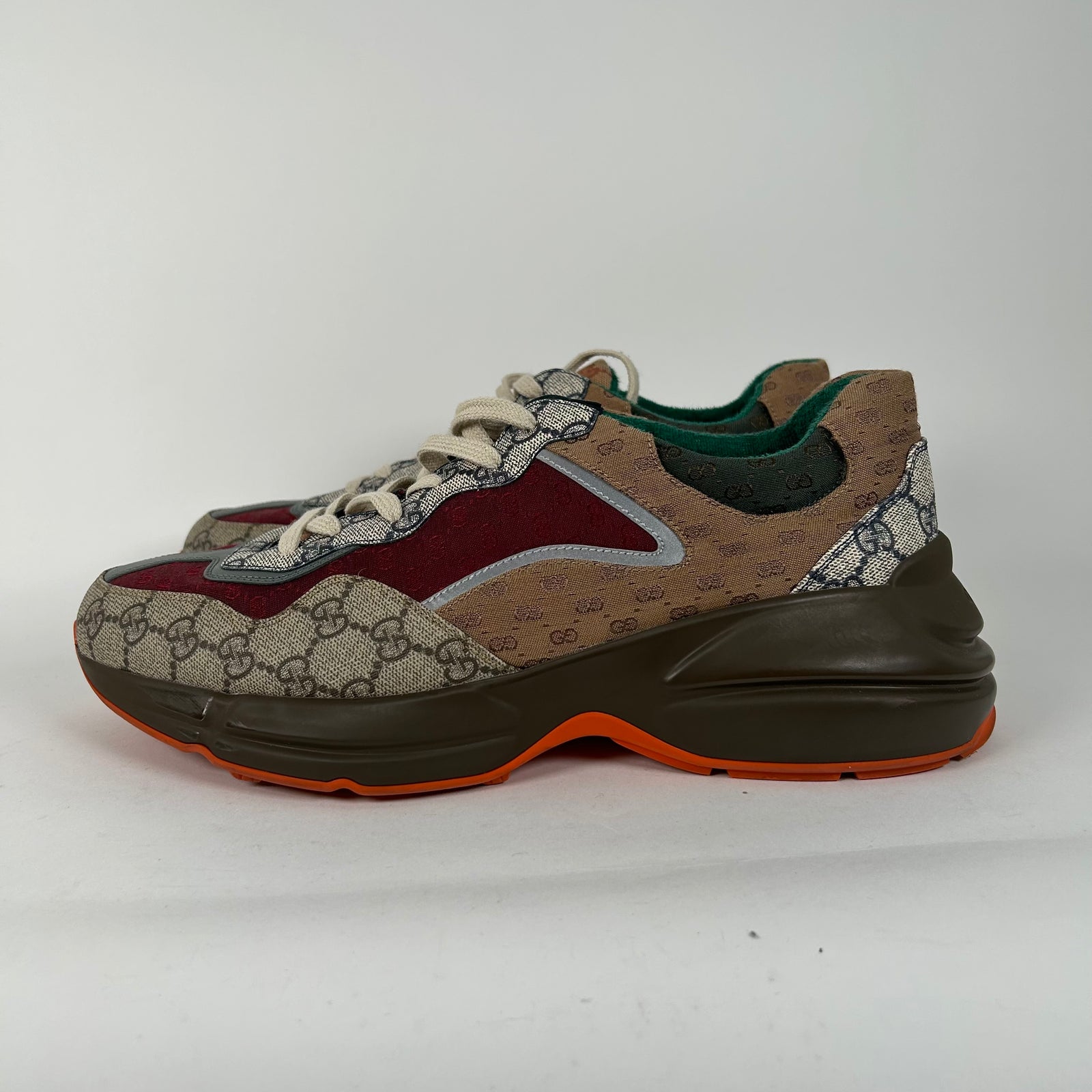 Gucci Brown GG Supreme Multi Rhyton Monogram Sneaker Size 11.5