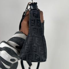 Vintage Fendi Black Canvas Zucchino Pochette
