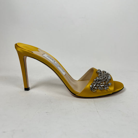 Jimmy Choo Yellow Stacey Crystal Embellished Sandals Size 38