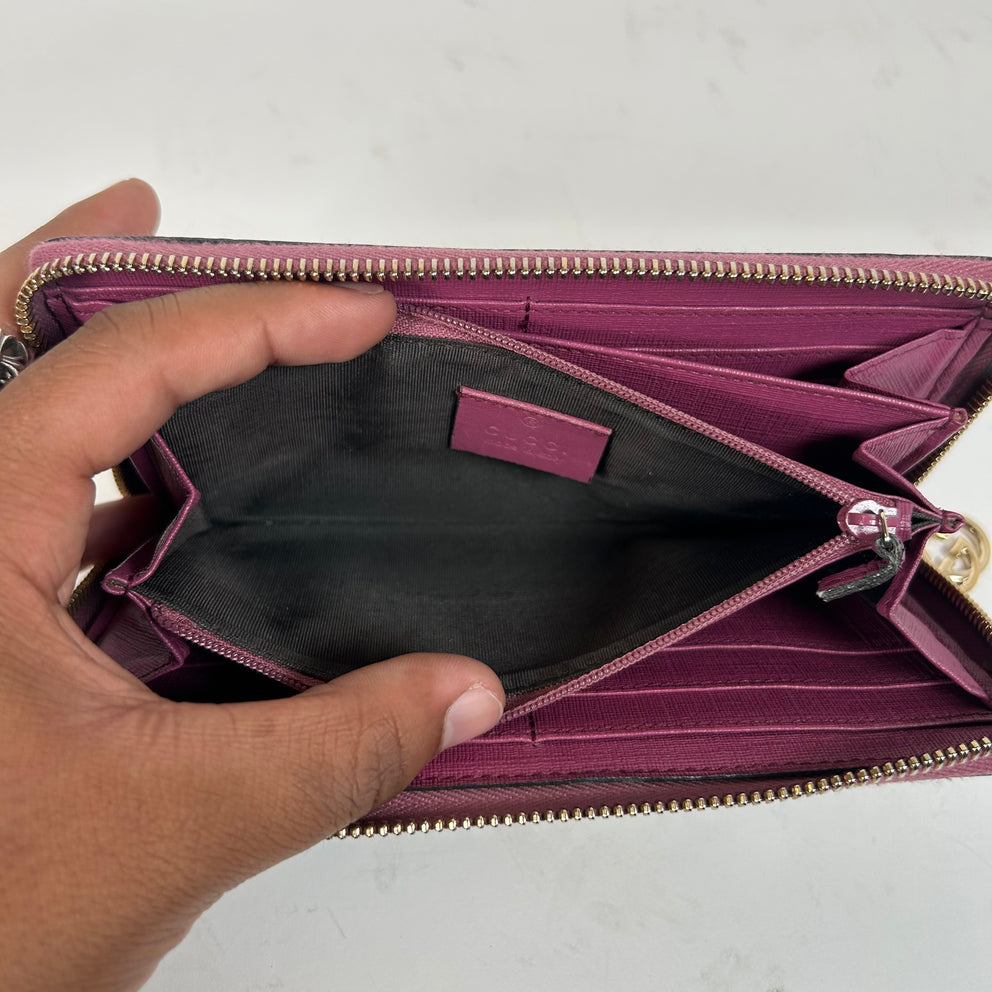 Gucci Pink GG Supreme Zip Around Wallet
